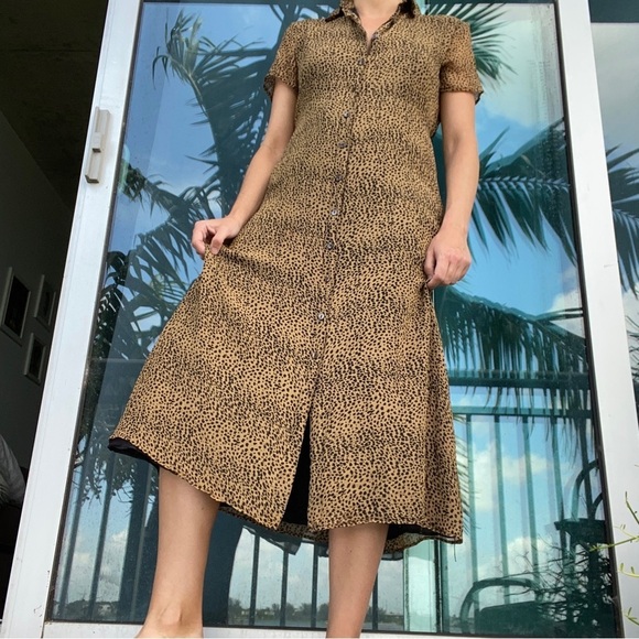 Robbie Bee Vintage Silk Cheetah Leopard Midi Dress 12P - Picture 4 of 9